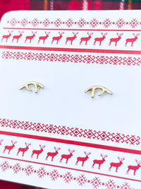 gold antlers stud earrings on red moose design card