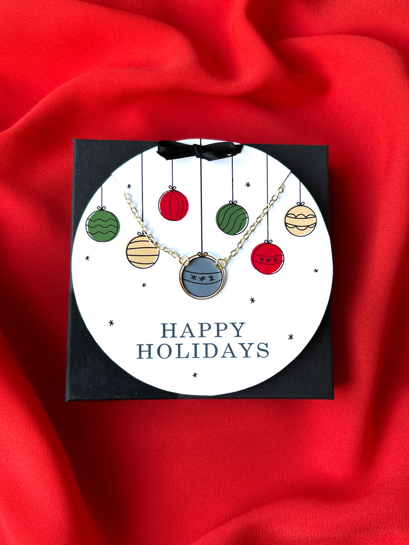 happy holidays ornament circle necklace