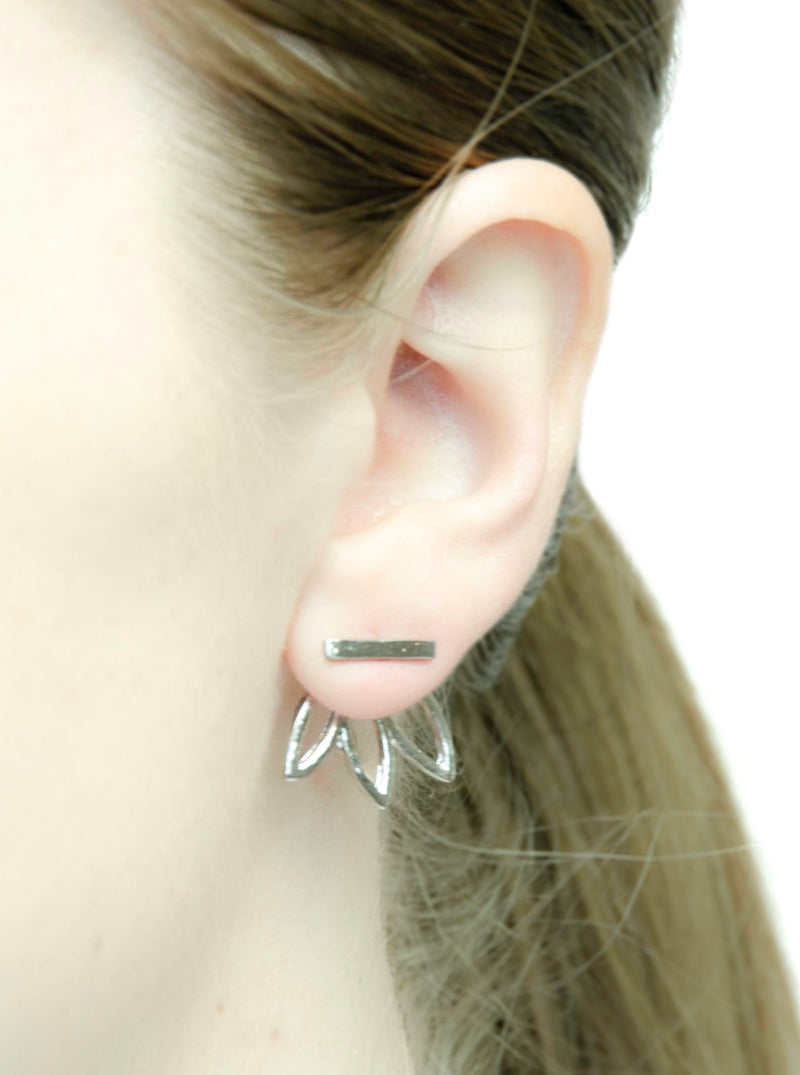 two piece silver petal earrings