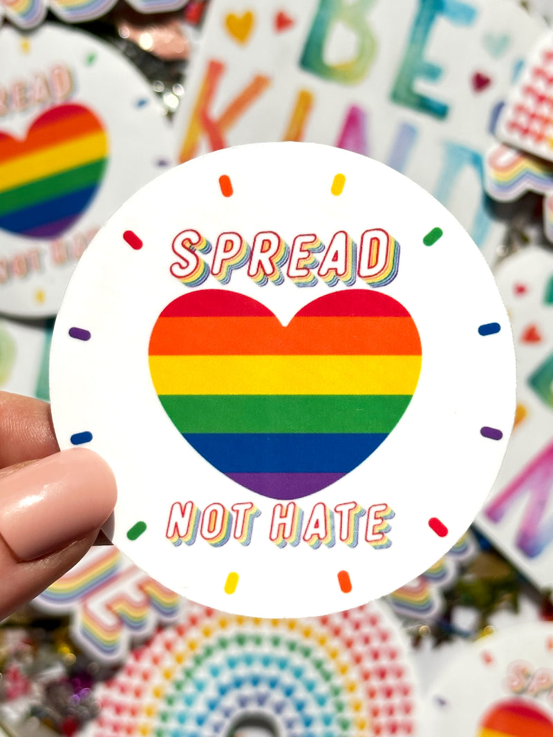 circle sticker spread love not hate rainbow heart laminate over vinyl sticker