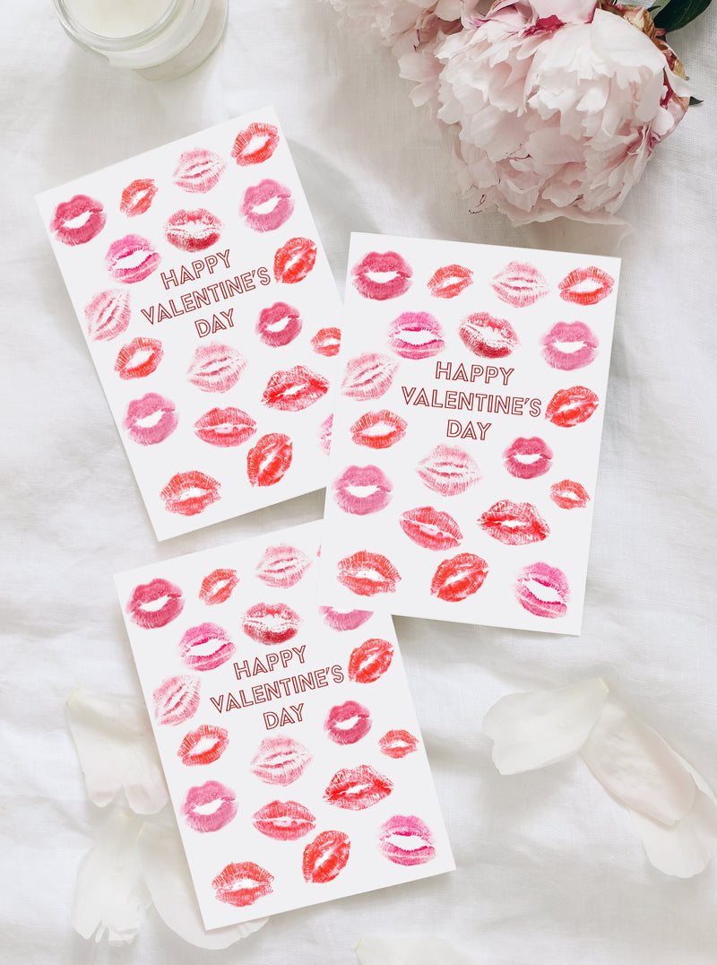 Happy Valentine's Day Kisses Card Set,Galentines Day Card for friend,Happy Valentine's Day Lipstick Card Set,VDay Card for Her,Made in USA