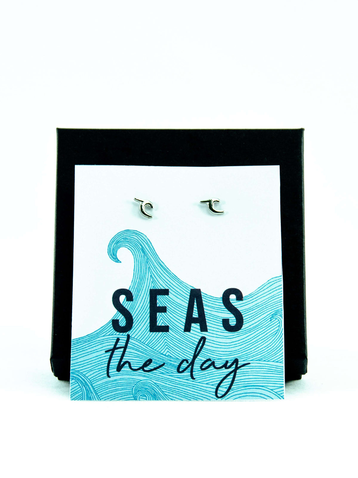 Nautical Beach Wave Stud Earrings Gifts for Her,Make Some Waves Silver Stud Earrings Gifts for Women,Ocean Beach Jewelry,Seas the Day Beach