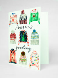 Sweater Weather Seasons Greetings Holiday Card Set, Knit Hat Christmas Card, Christmas Ugly Sweater Card, Handmade Holiday Greeting Card Set