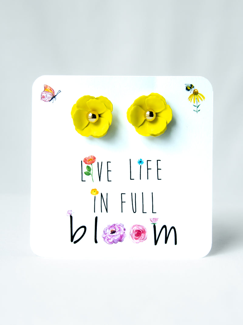 Live Life In Full Bloom Yellow Floral Stud Earrings