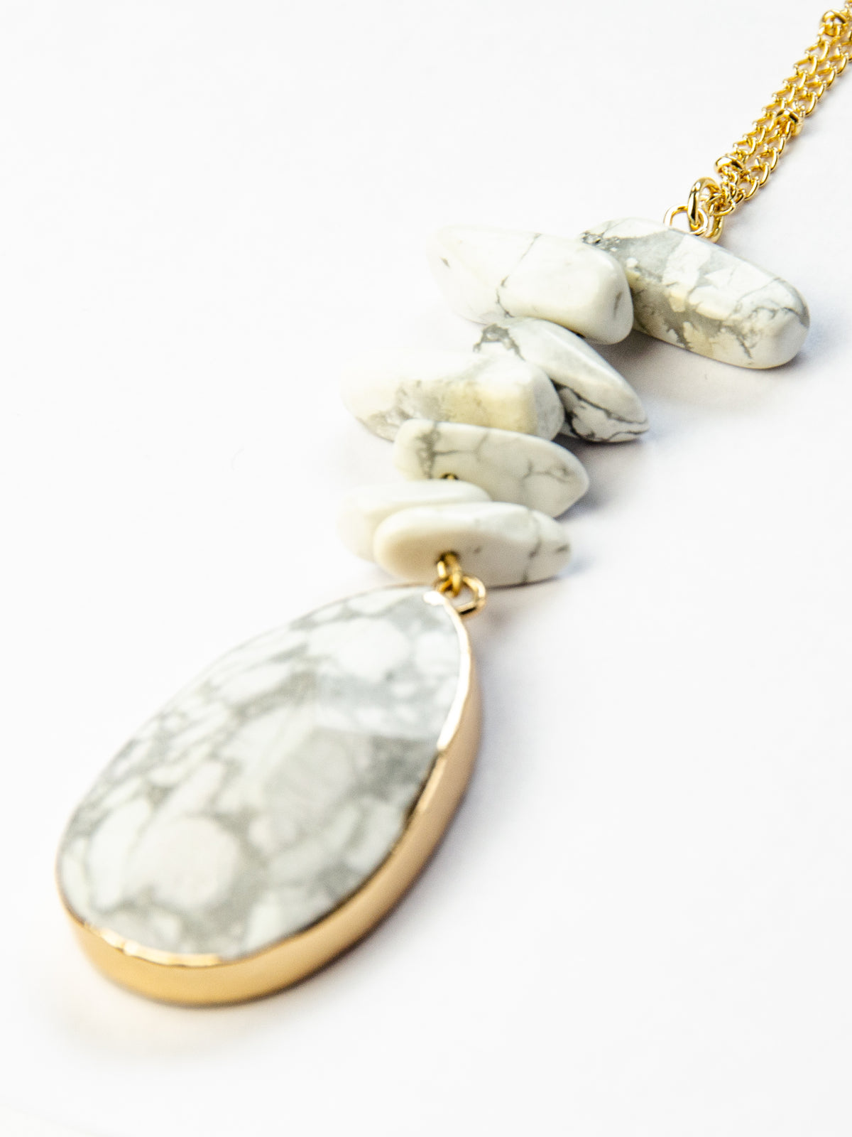 White Marble Stone Slice Pendant Necklace, Layered Necklaces, Boho Jewelry
