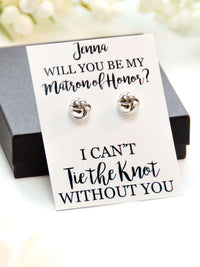 Tie the Knot Earrings Matron of Honor Proposal Gift,Personalized Bridal Party Gift,Bridesmaid Wedding Jewelry