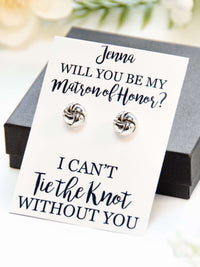 Tie the Knot Earrings Matron of Honor Proposal Gift,Personalized Bridal Party Gift,Bridesmaid Wedding Jewelry