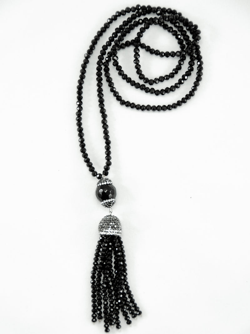 black beaded tassel long necklaces 