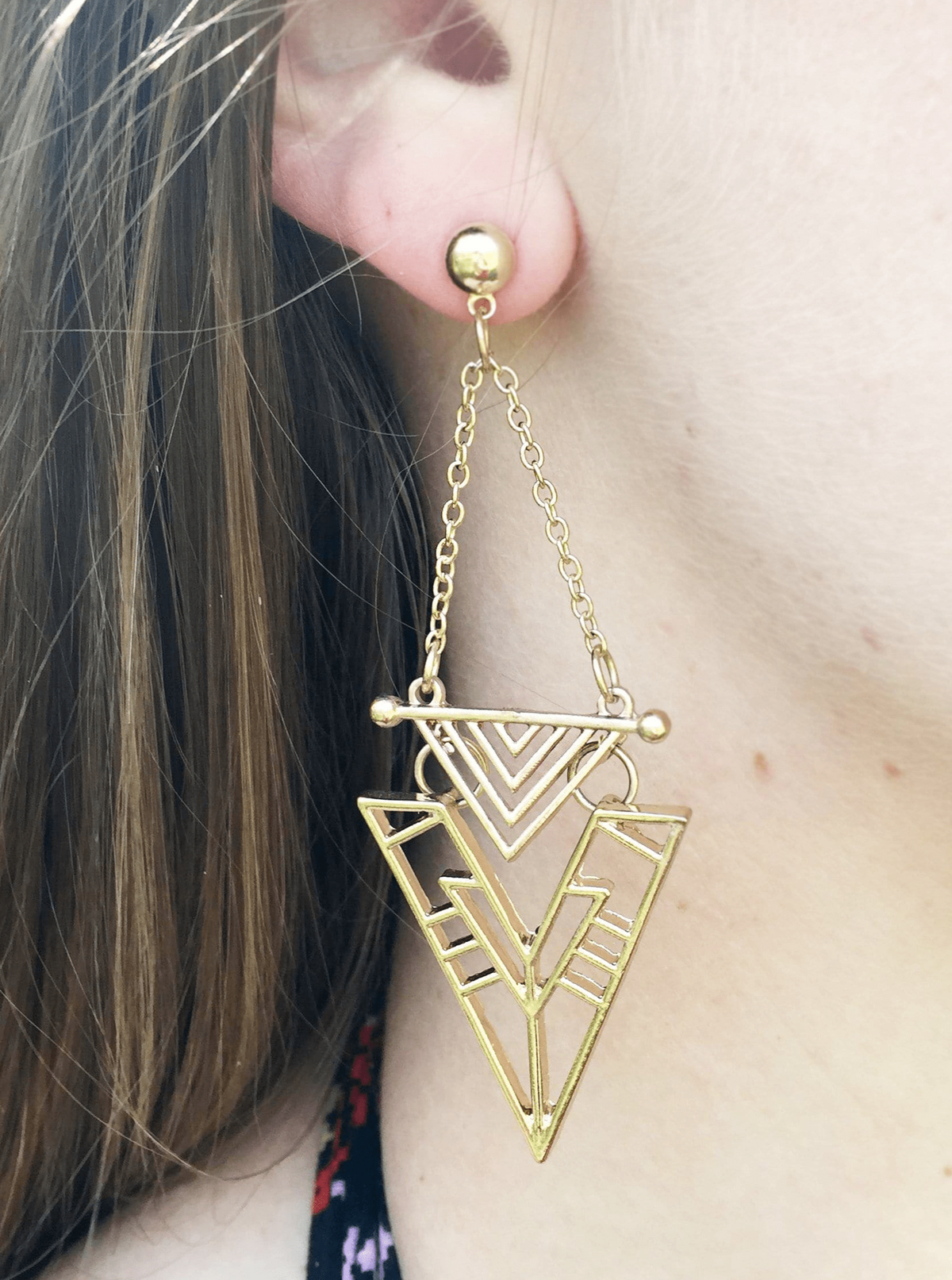geometric boho gold drop earrings