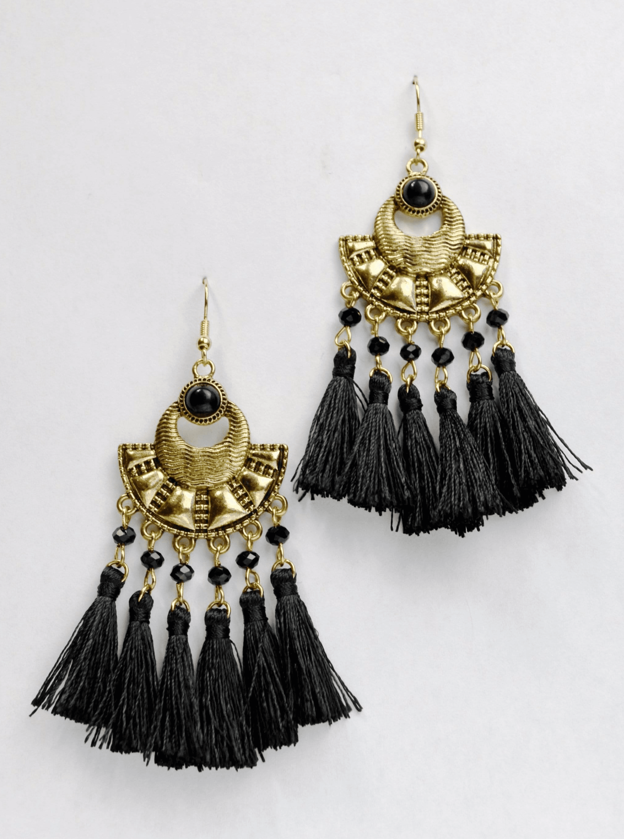 7 Tassel XS Hoop Earrings - BLACK/GOLD – Sidai Designs