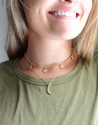 star and moon delicate choker necklace two piece