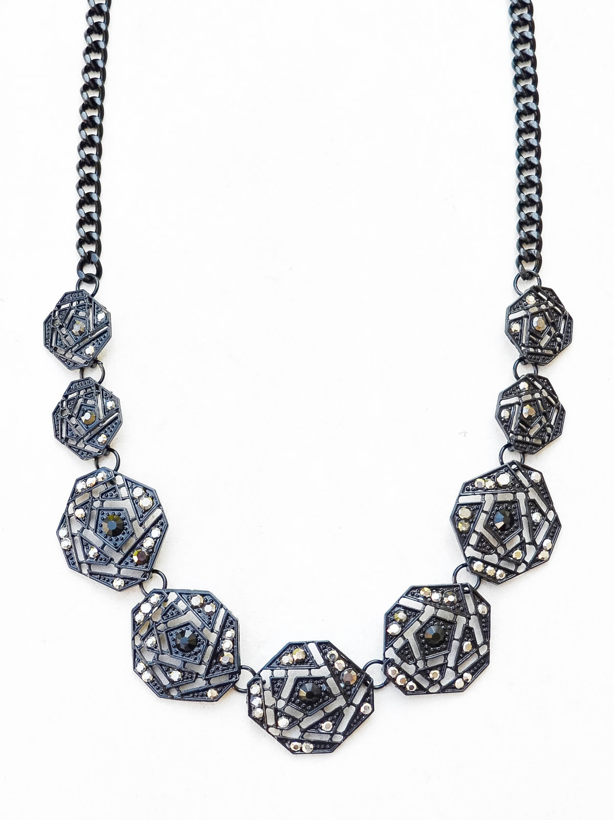 black geometric work wear statement necklace