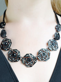 black geometric work wear statement necklace