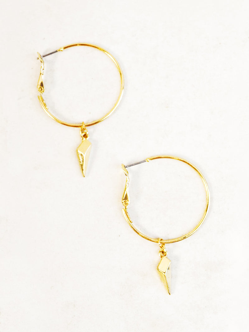 Gold medium hoop earrings with arrow dangle charm