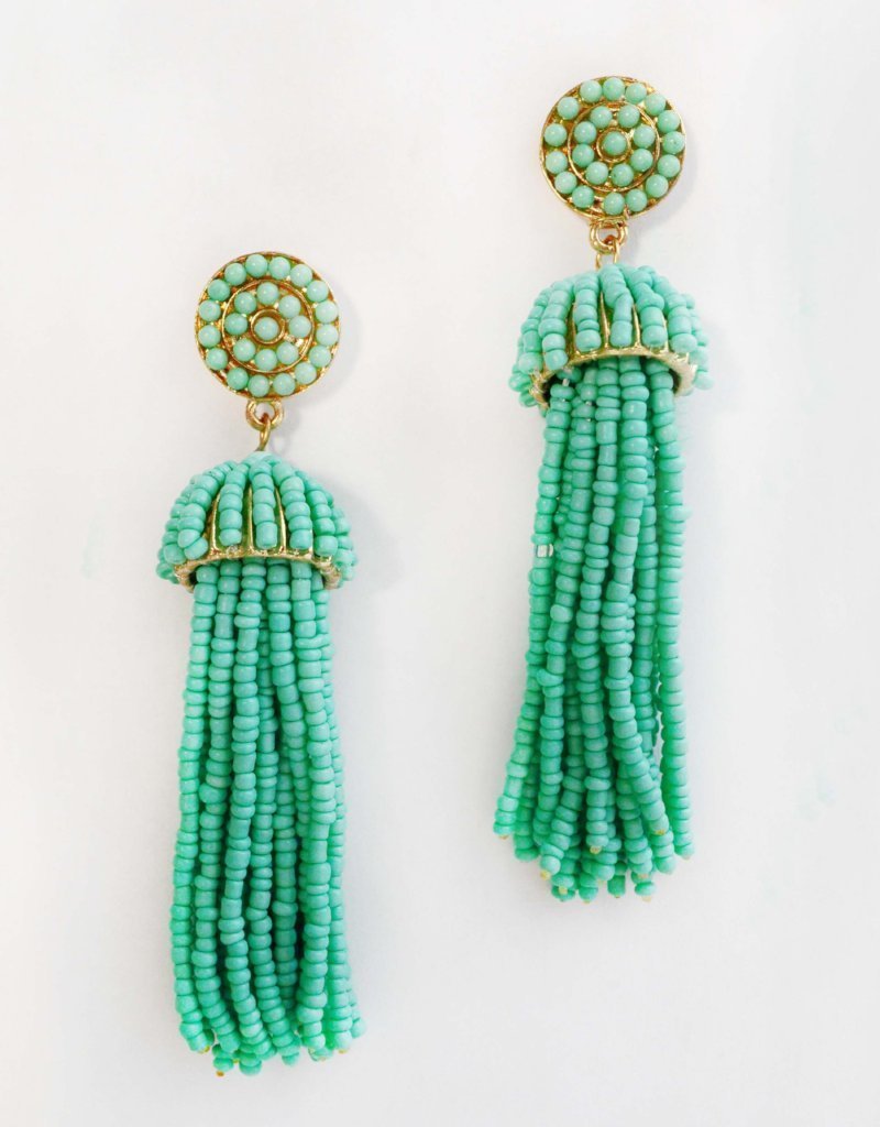 summer paradise seafoam green tassel earrings