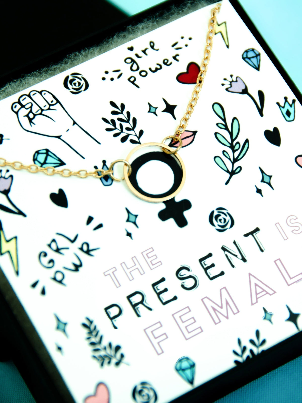 The Present is Female Necklace Gift,Empowered Women Empower Women Gift,Feminist Gift,Girl Power Gift,Best Friend Gift,Necklace Gift for Her